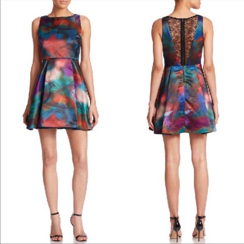Alice + Olivia Belia Watercolor Lace Back Dress